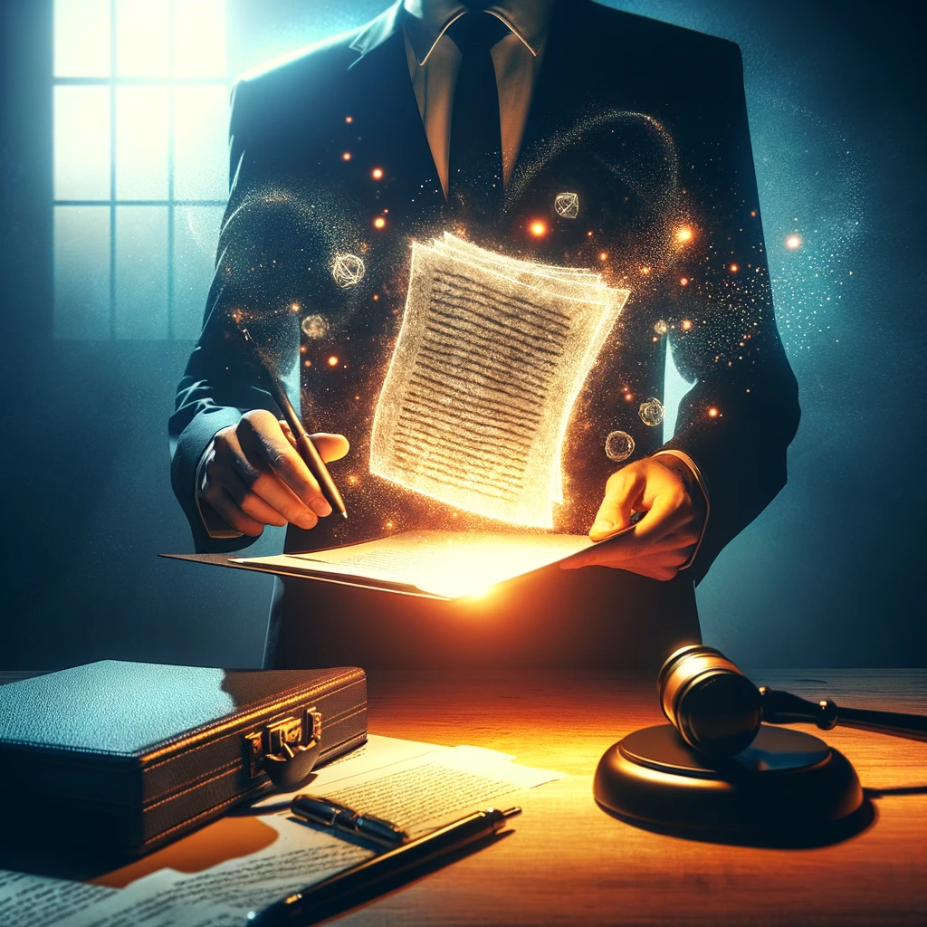 Image of a professional holding glowing, valuable deposition summary documents