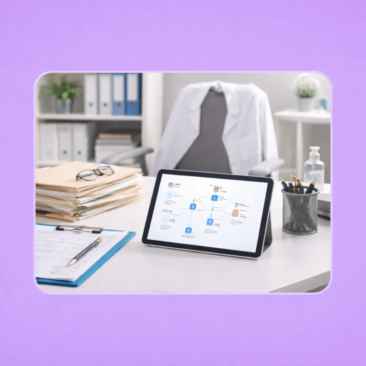 AI-powered workflow diagram showing medical records flowing through automated summarization for IME physician preparation