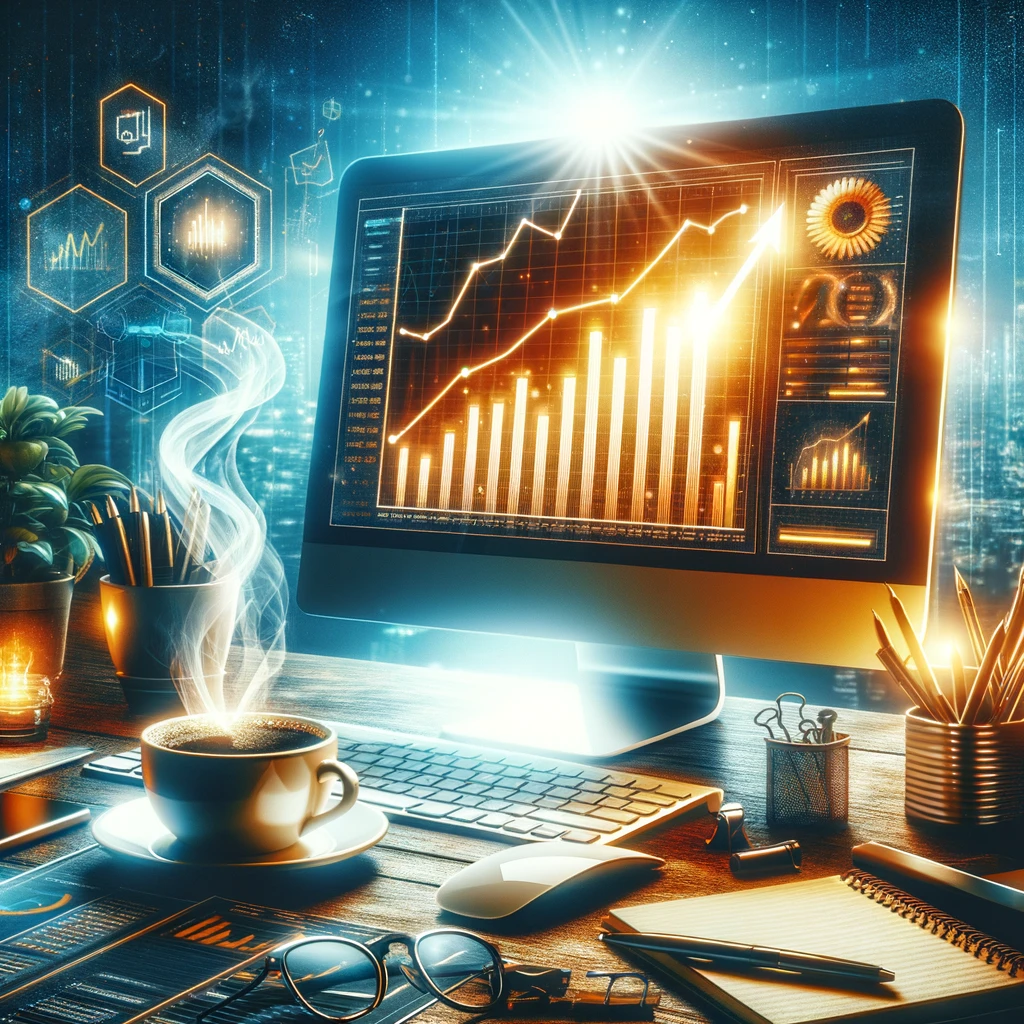 Image of a desktop with a computer monitor implying great progress on issue-based deposition summaries