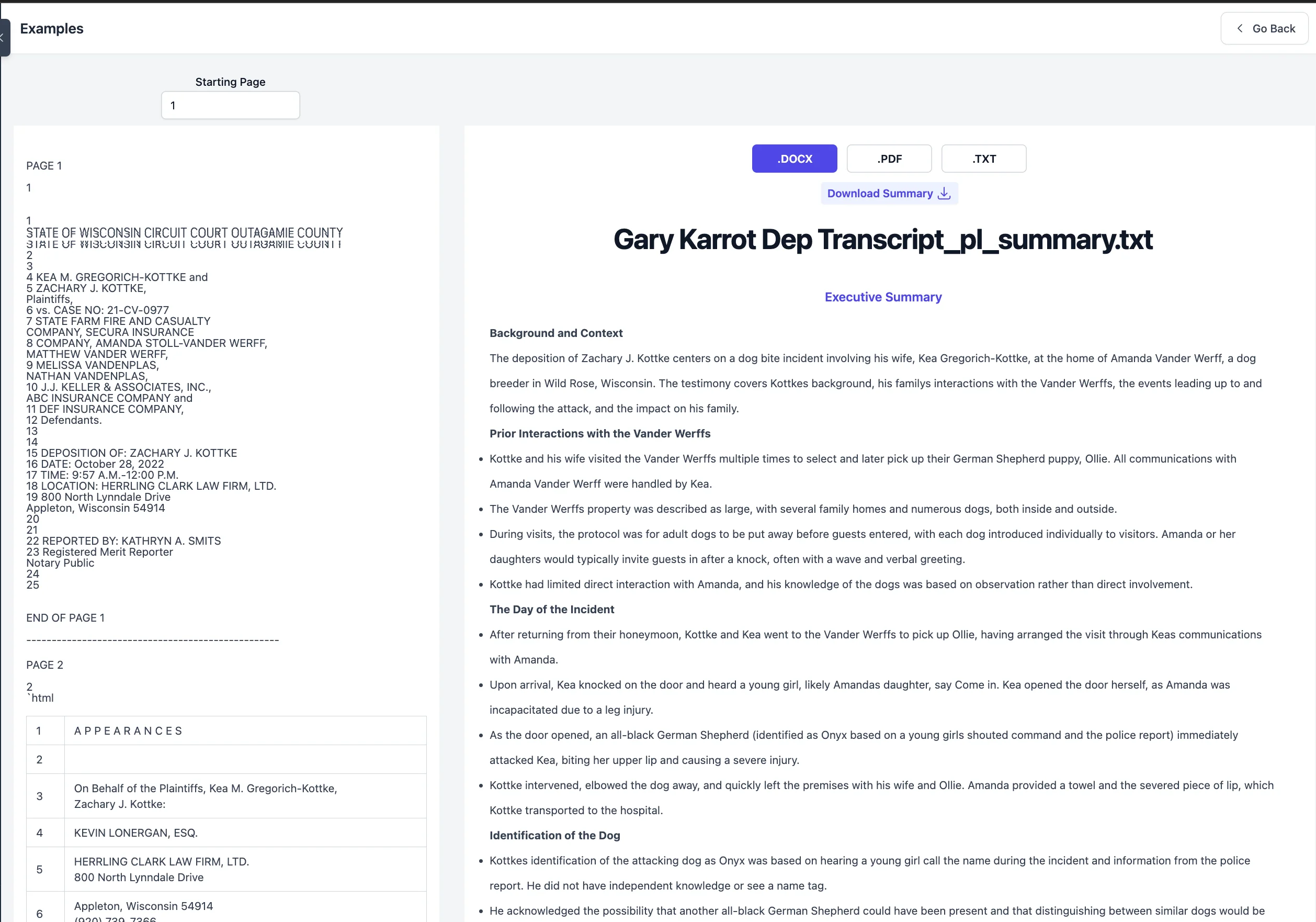 App: Gary Karrot PL Summary View
